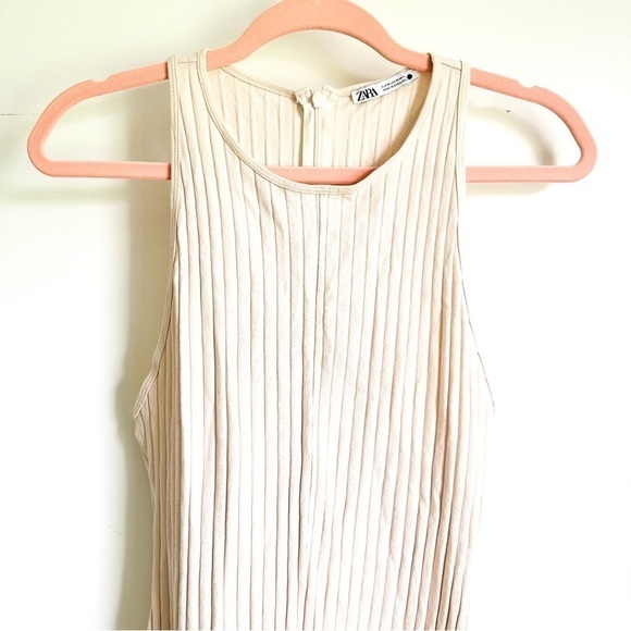 Zara Racerback Ribbed Knit Oatmeal Cream Tan Sleeveless Romper Cat Suit sz Med - Picture 5 of 9